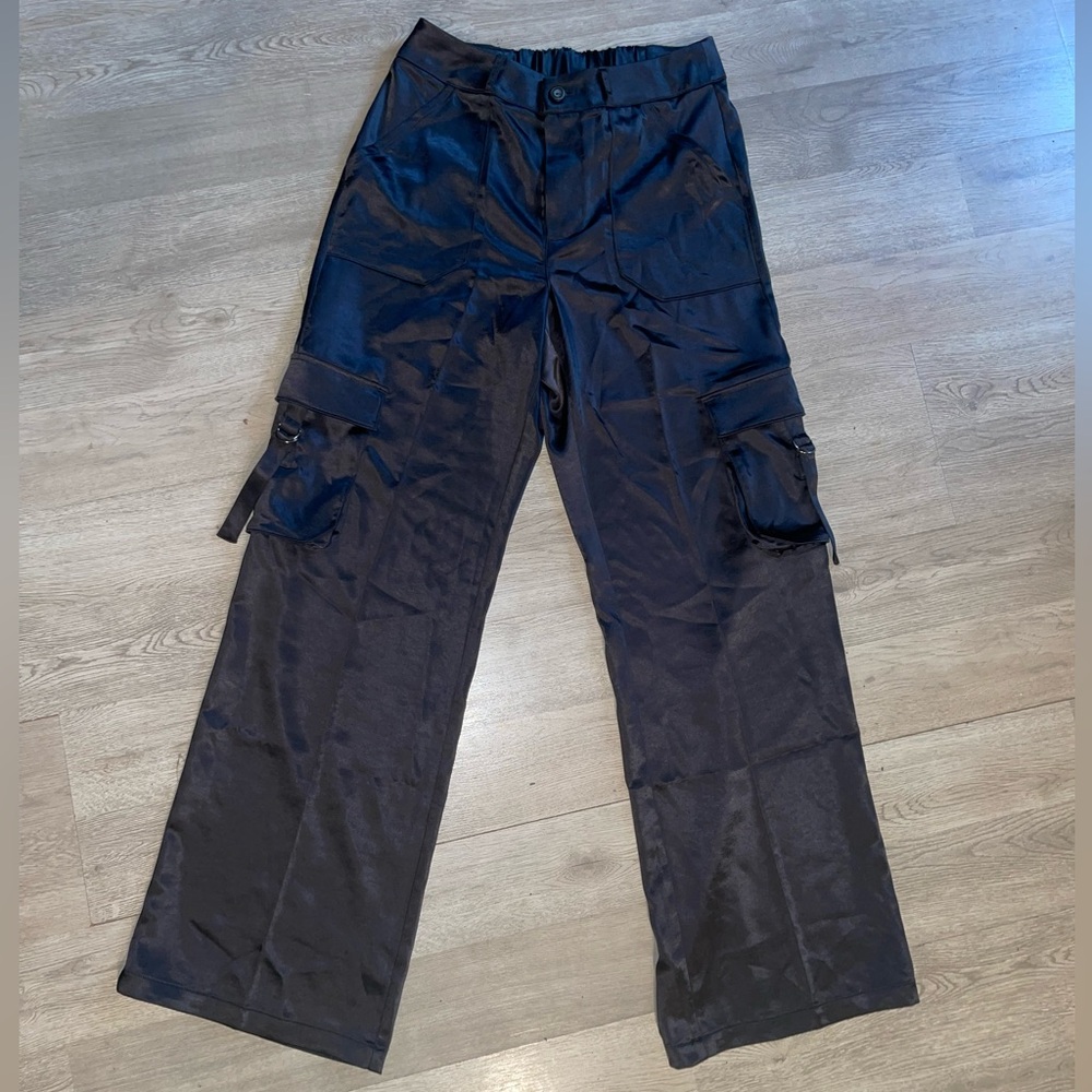Black Silky Cargo Pants